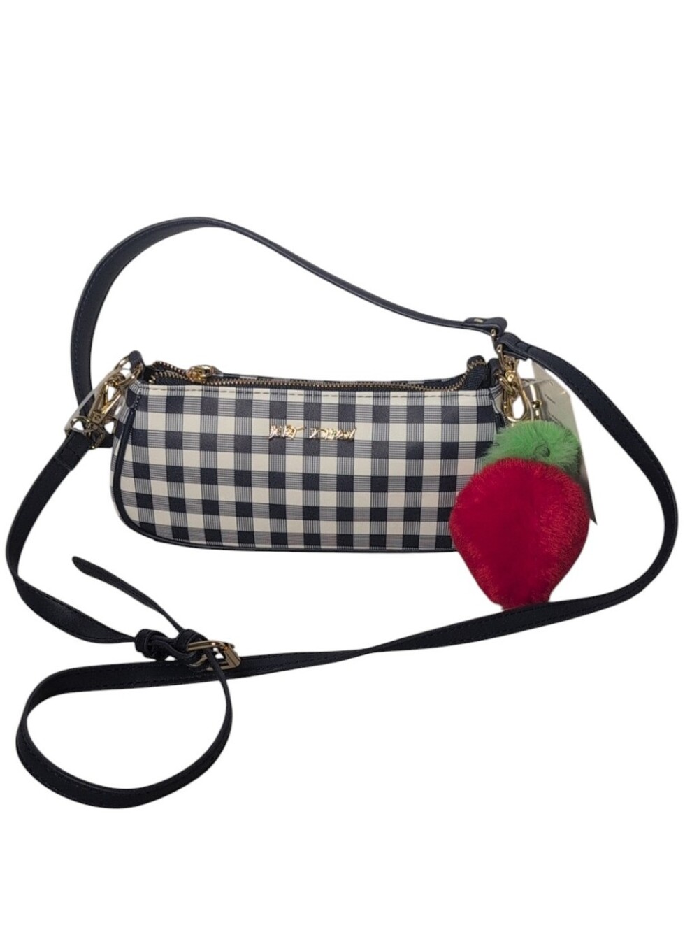 Betsey Johnson Blue & White Gingham Strawberry Purse